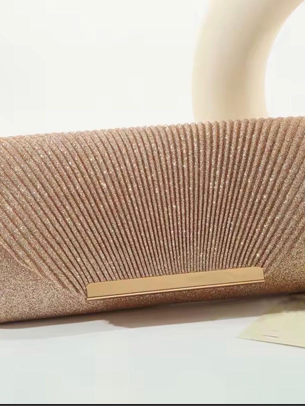 Glitter Pleated Wristlet Clutch in Rose Gold